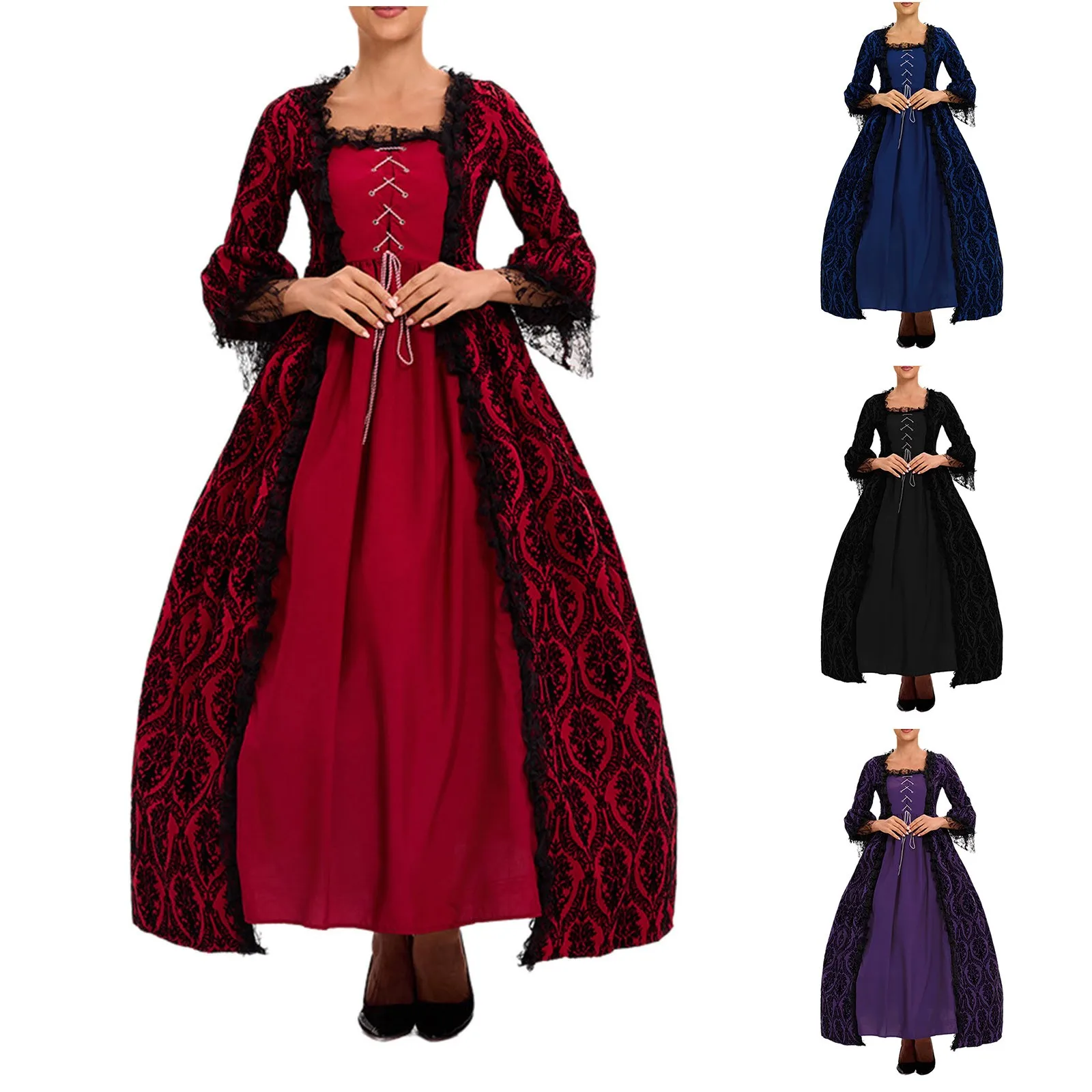 

Women's Vintage Cosplay Dress Medieval Victorian Court Lace Stitching Skirt Gothic Long Sleeve Dresses Party Cosplay Costumes