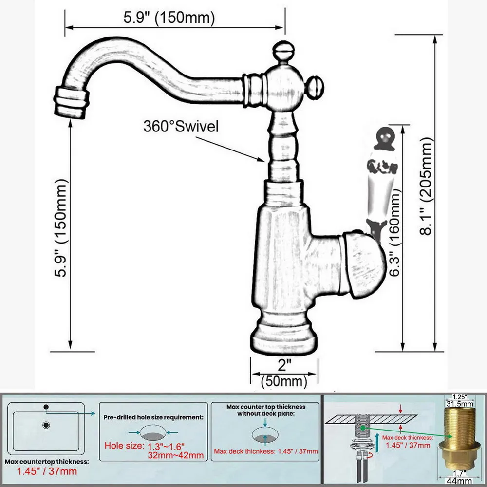 Polished Chrome Brass Bathroom Kitchen Basin Sink Faucet Mixer Tap Swivel Spout Single Handle One Hole Deck Mounted msf638