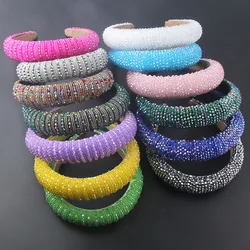 Luxury Baroque Rhinestone Padded Headband For Women Shiny full AB Crystal Wide Thick Hair Hoop Head Bezel Wrap Hair 851