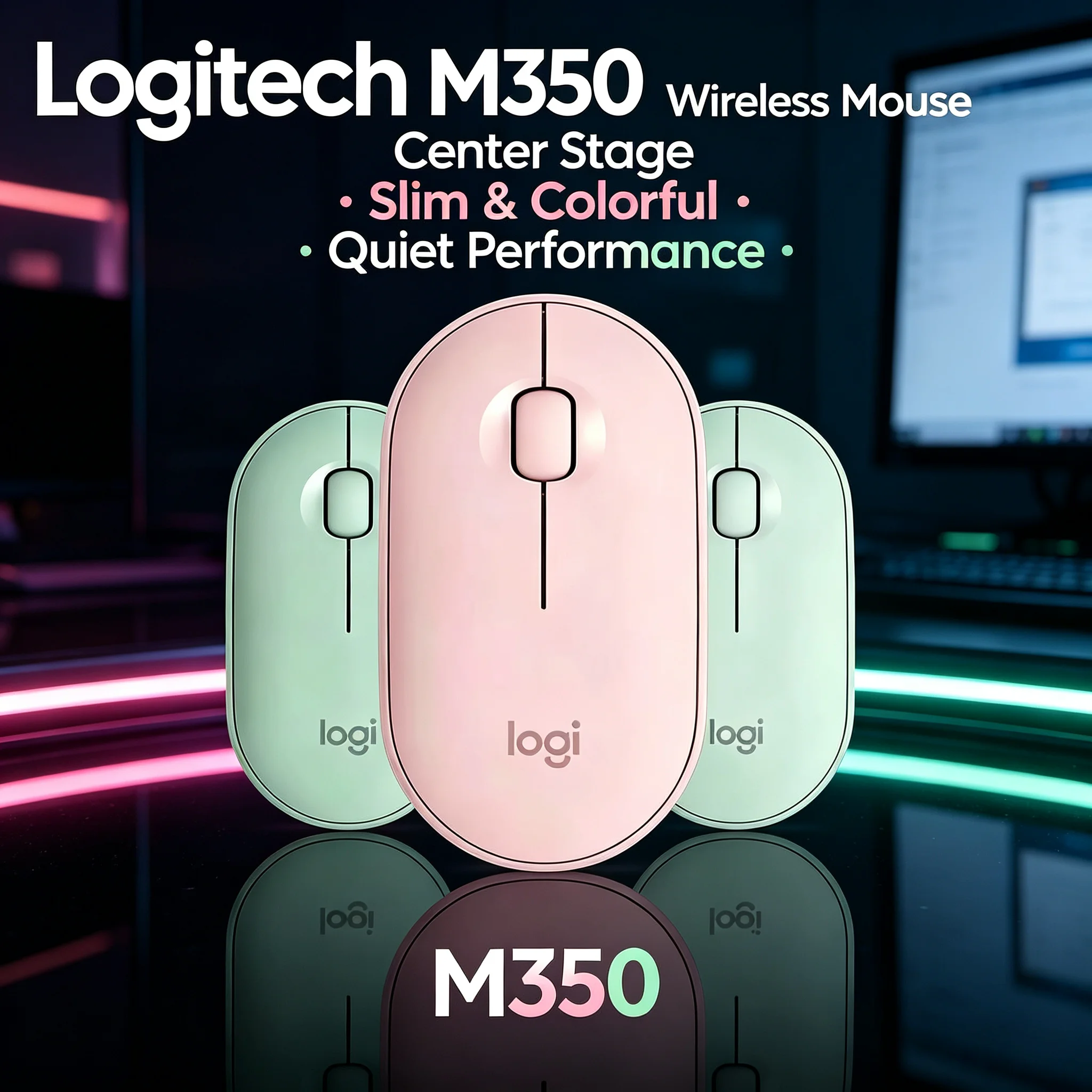 Logitech M350 Pebble 2.4G Optical Mouse Silent Click Mice Long Battery For Computer
