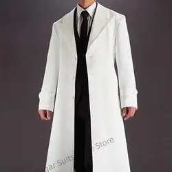 Handsome White Trench Coat Men's Suits Long Slim Fit Peak Lapel Groom Tuxedos Formal Prom Party 3 Pcs Sets(Jacket+Vest+pants）