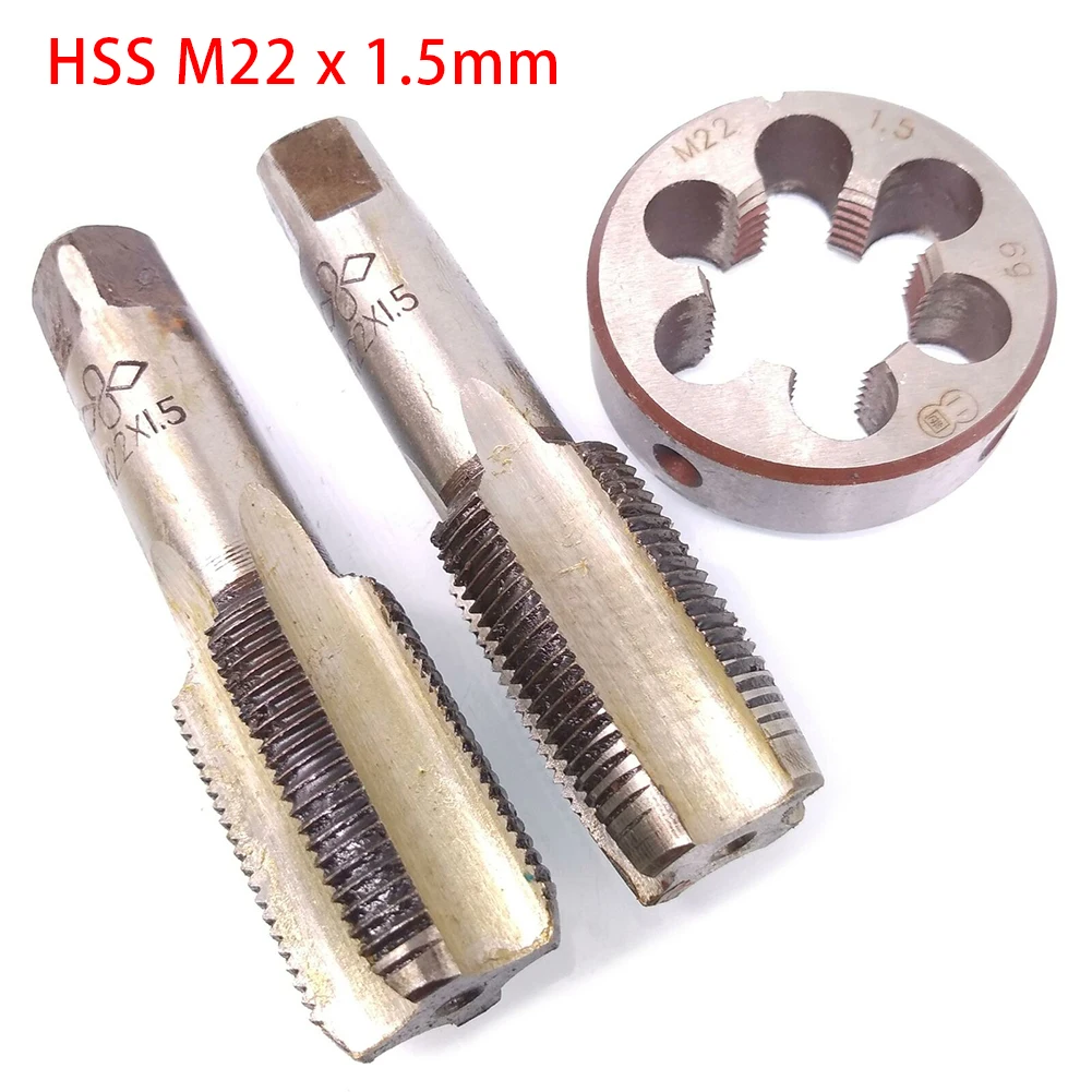 

Tap & Die Sets HSS M22 X 1.5mm Taper & Plug Tap & M22 X 1.5mm Die Metric Thread Right Hand HSS Screw Tap Drill Bit Set Hand Tool