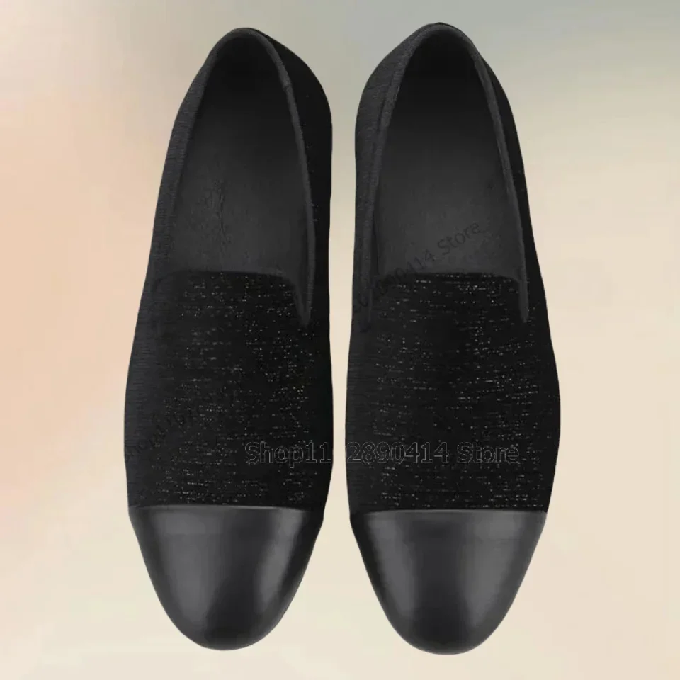 Schwarz Matte Leder Kappe Patchwork Glitter Loafers Fashion Slip Auf Männer Schuhe Luxus Handgemachte Party Fest Bankett Männer Casual Schuhe