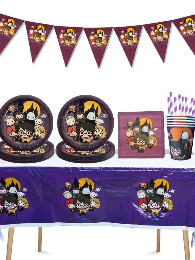 Cartoon Magic Theme Kids Birthday Party Decoration Disposable Tableware Paper Plates Baby SHower Academy Magician Party Supplies