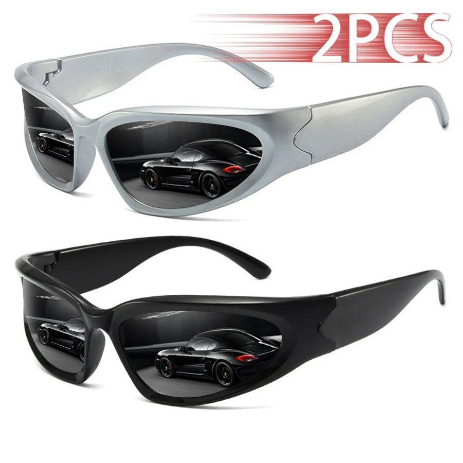 2 قطعة Y2k الكلاسيكية الشرير حول خمر النظارات الشمسية النساء الرجال العلامة التجارية الفاخرة مصمم نظارات شمسية موضة الرياضة نظارات UV400 نظارات