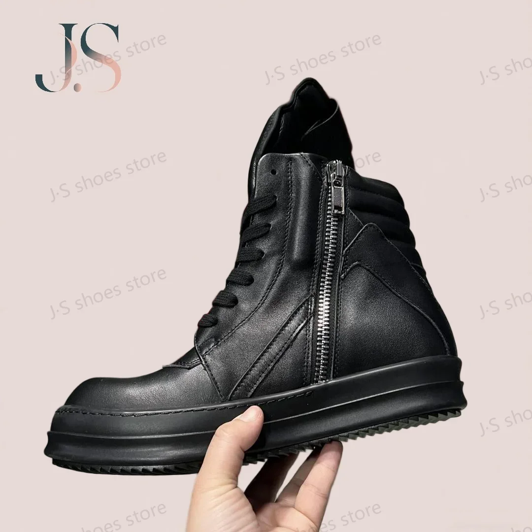 

Ro Classic Full Black Leather High Top Shoe Boot Men Sneaker Zipper Cowhide Women Casual Shoes Lace Up Ankle Boots Sneakers