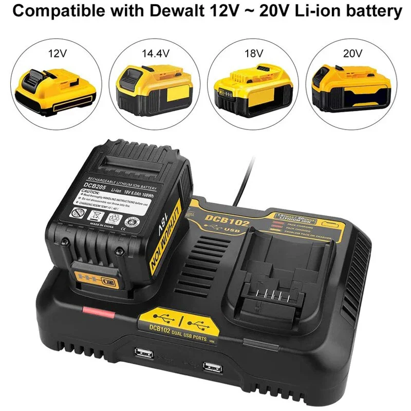 

Power Tools Accessories Replace DCB102 Portable Fast Charger with Dual USB Port for Dewalt 18V 20V Lithium Battery DCB180 DCB200