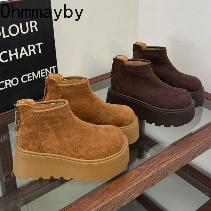 

Новые теплые женские ботинки на платформе с мехом, увеличивающие рост, осенне-зимние, модные, короткие, на меху