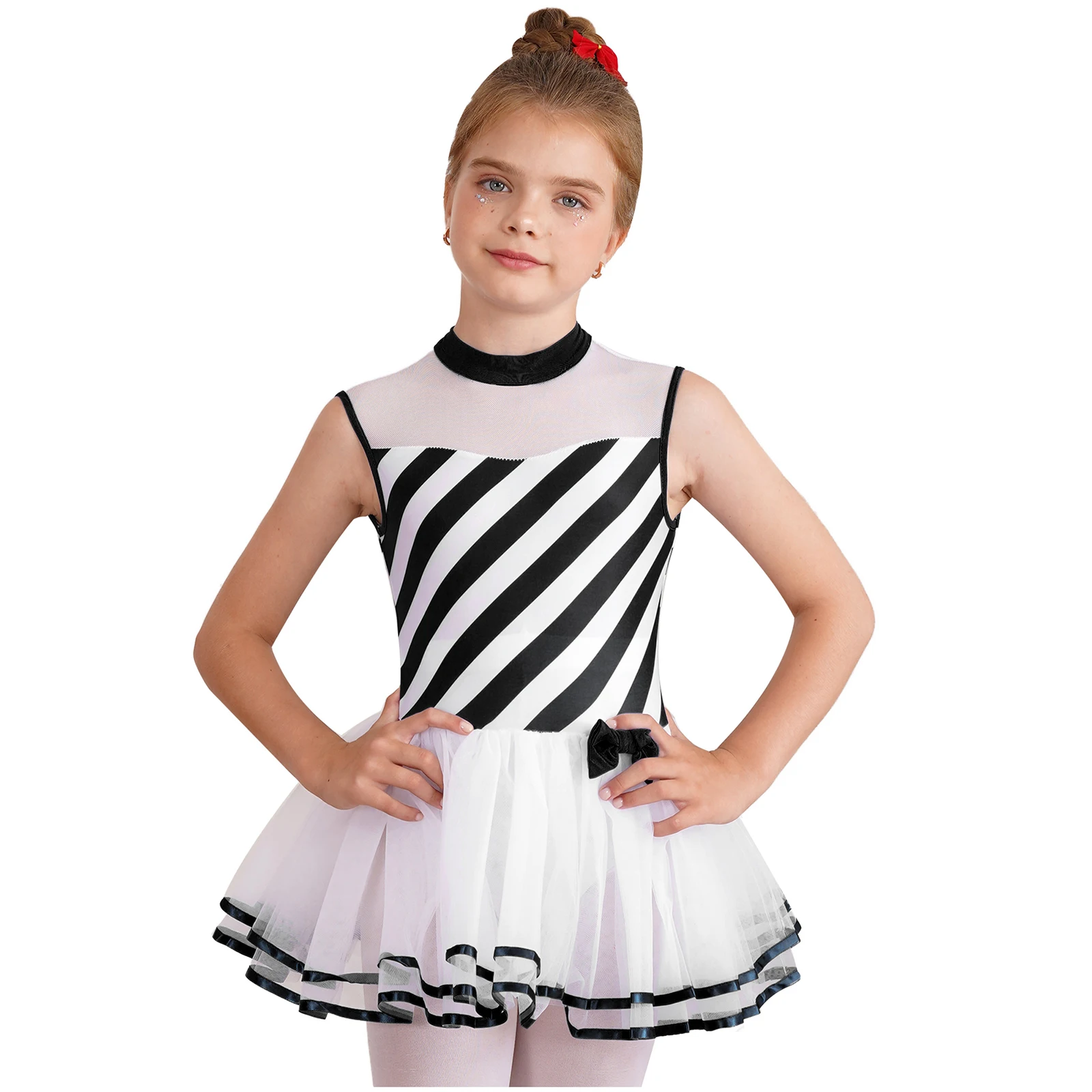 Children Girls Christmas Candy Cane Costumes Striped Dress Up Mesh Trim Tutu Skirt 2025 New Year Xmas Dress Holiday Clothes