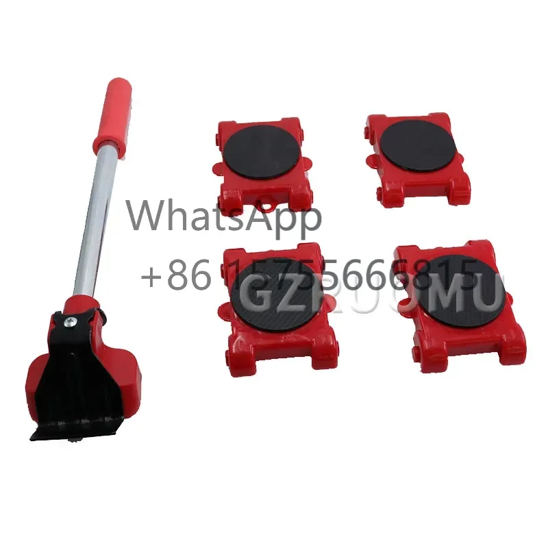 

5 Pcs Set Professional Furniture Mover Tool Heavy Stuffs Mobile Transport Artifact For Lifting Moving With 4 Sliders 1 Wheel Bar