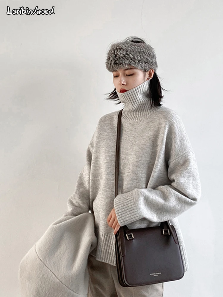 

Korean Women's Sweater Loose Turtleneck Sweaters Warm Solid Pullover Knitwear Basic Female Tops Autumn Winter 2023 y2k clothes