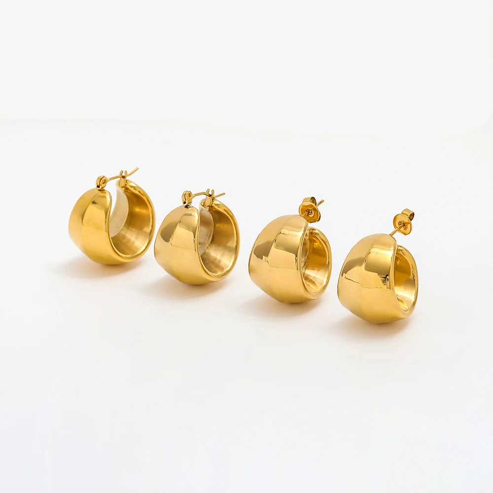 

Joolim Jewelry High End PVD Wholesale Waterproof Fashion Hollow Smooth Wide-sided C-shaped Stainless Steel Earring for Women