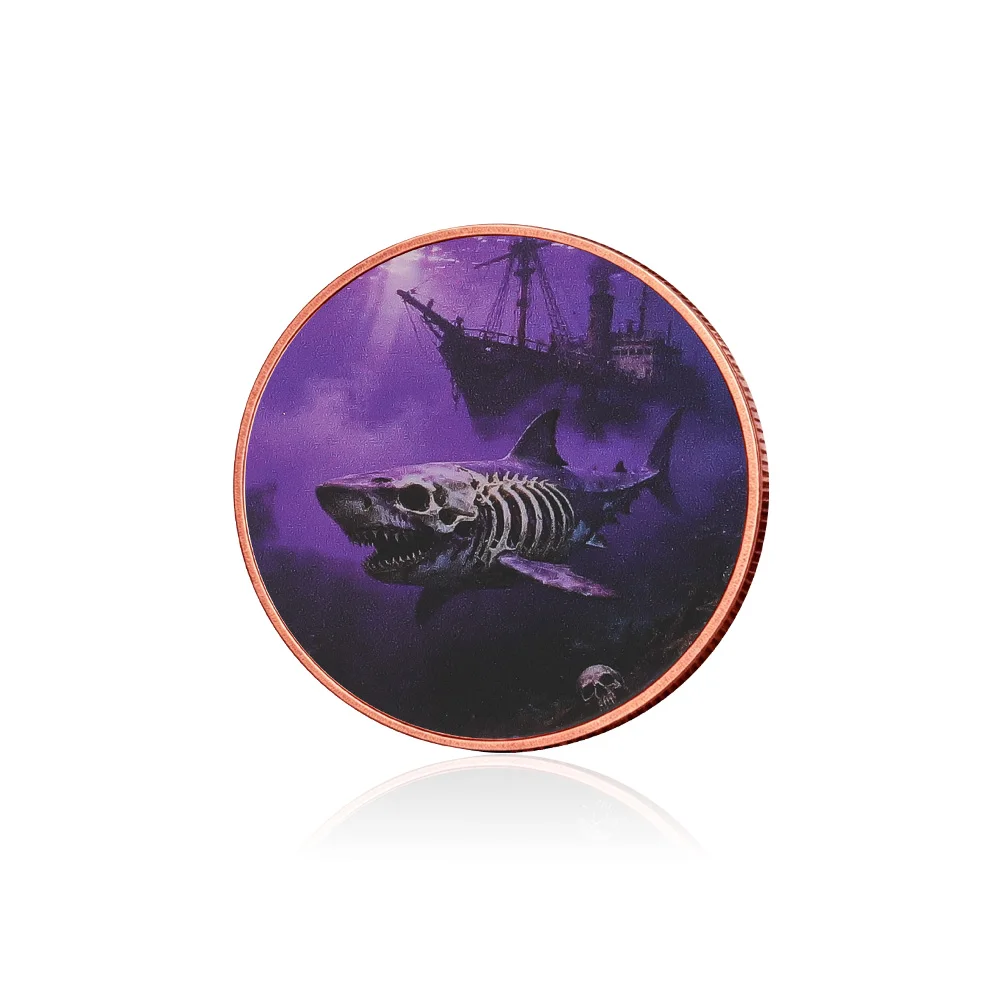 Ghost Skeleton Shark Copper Coin Sunken Wreck Pirate Ship Dark Horror Marine Creature Collectible Challenge Medal Gift