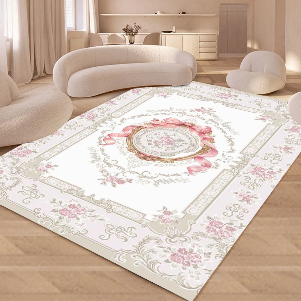 

European Retro Floral Area Rug, Soft Non-Slip Washable Floor Mat for Living Room & Bedroom, Elegant Luxury Home Decor Carpet