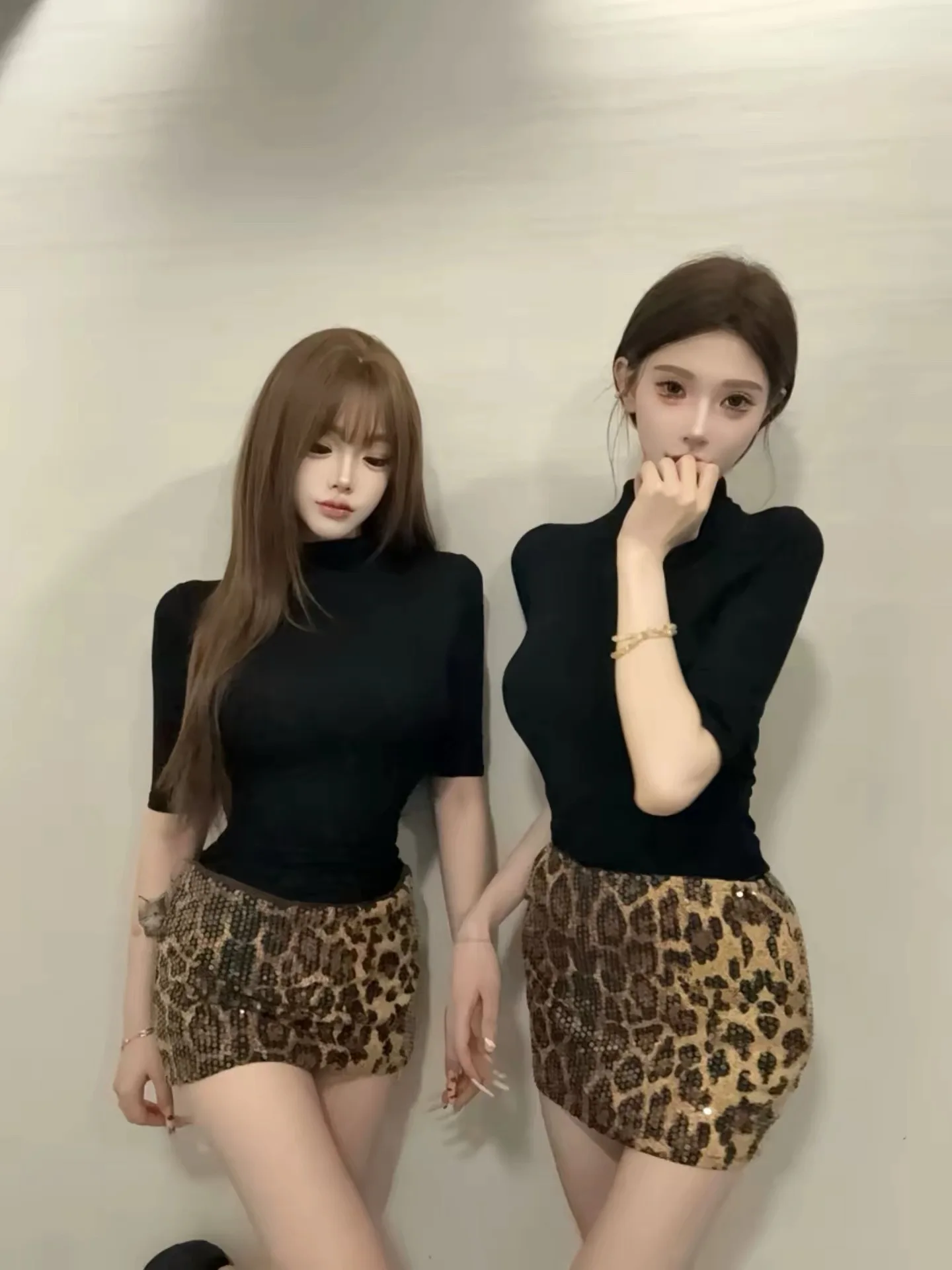 

Hot Girl Leopard Print Short Skirt Set Women Summer American Pure Desire Body Shape Show off Wrap around Skirt Two Piece Set