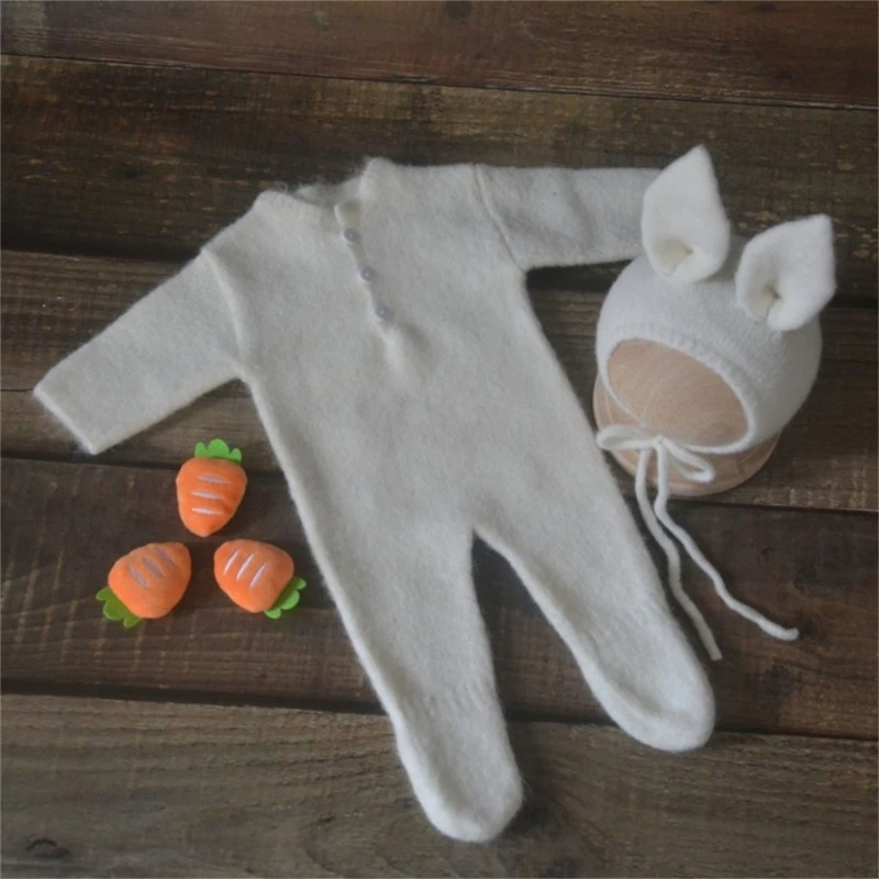 Lovely Newborn Photography Props Romper with Rabbit Hat Baby Photo Props Photoshoot Newborn Shower Gift for Boys top quality