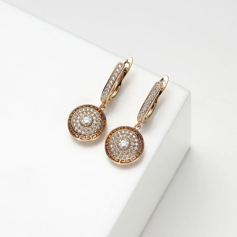 Copper Luxury High-quality Zircon Crystal Drop Earrings Gold Color Hollow Round Fashion Aesthetic Earring For Woman Jewelry Gift