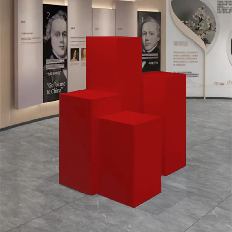 

Red Floor Display Stand Window Cuboid Wooden Paint Model Base Commercial Display Cabinet Exhibition Booth