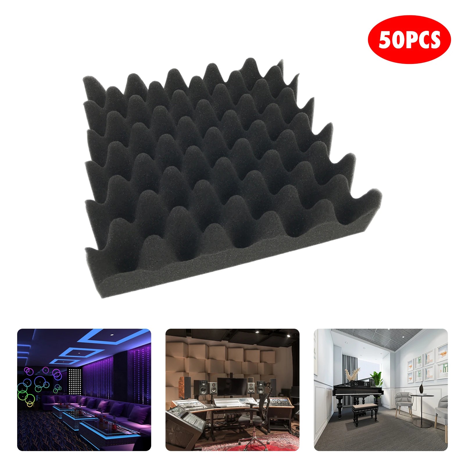 Panneaux de mousse acoustique insonorisants noirs, Studio acoustique statique, Mur de fond décoratif, Salle d'écoute, 50 paquets, 12 po x 12 po