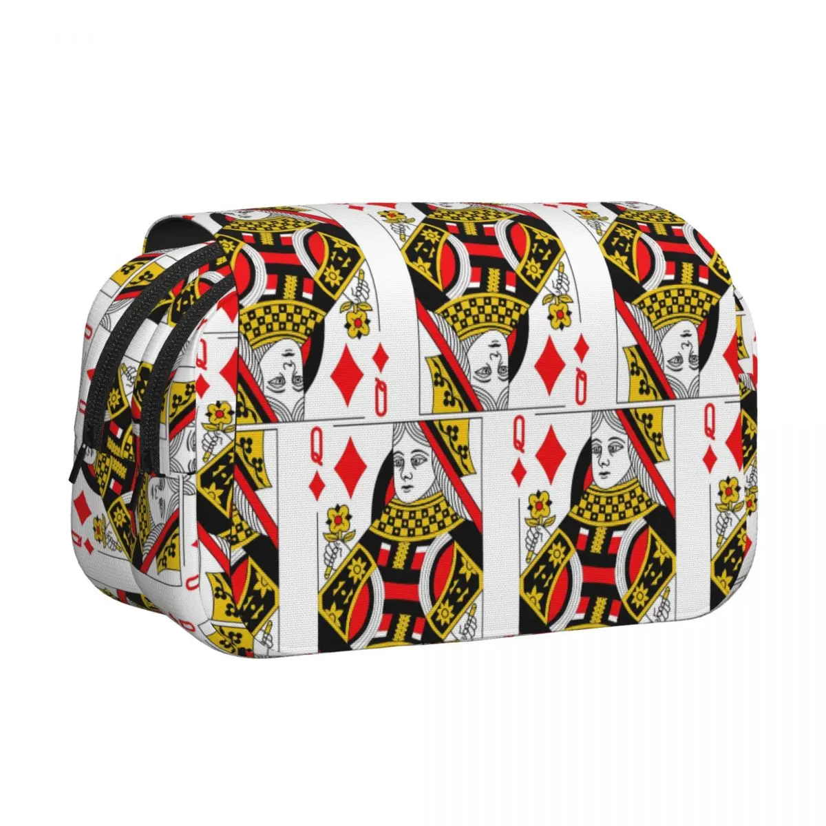 Queen Of Diamonds Classic Card Deck Casino Poker Q Diamonds Pencil Cases Pe Holder Hard Shell Leather BigCapacity Pen Box Pencil