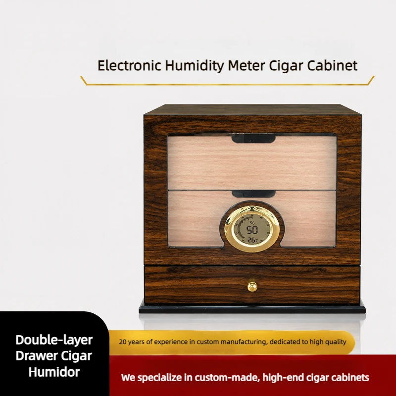 High-end Wooden Cigar Box Sealed Constant Temperature Humidification Electronic Three-layer Cedar Wood Storage for 30-50 Cigars