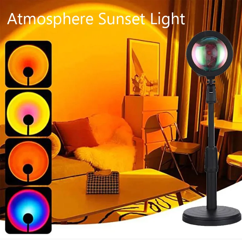 16 Colors RGB Photography Sunset Lamp LED USB Projector Night Light Remote Neon Bedroom Home Coffee Shop Wall Decoration