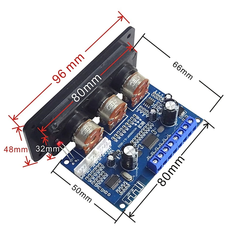 لوحة مضخم صوت رقمي مع جهاز تحكم عن بعد ، خط AUX ، كابل USB ، جهاز تحكم عن بعد ، قناة ، 2x25W ، 50W ، BT5.0 ، DC 12-20V