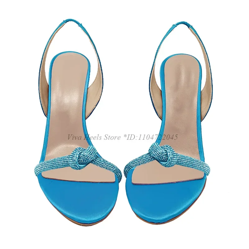 Summer Stiletto Crystal Bow Satin Colorful Sandals Women's Big Size Sexy High Heels Blue/Black Party Designer Cheap Shoes