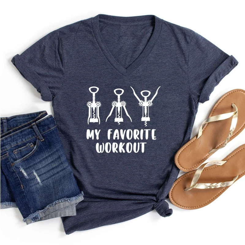 My Favorite Workout Print Tshirt Spring Short Sleeves Women Tee Funny Wine Lover Fitness Shirts Harajuku Fashion Women T-shirt