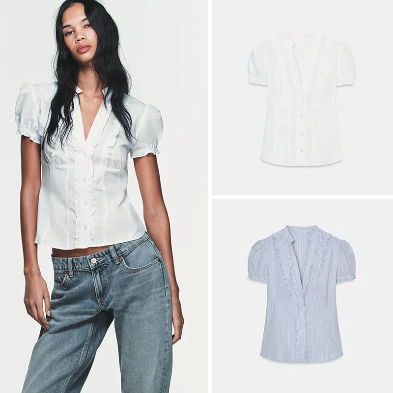 

Spring New Arrival Women's Casual Bubble Sve Layered Decorative Silk irt Loose Fit Ele Sle for Young Adults