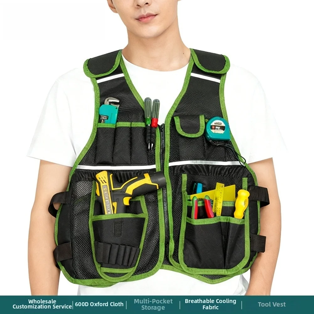 1Set Multifunctional Tool Vest Replacement For Electrician Carpenter Repair Work Multiple Pockets With High-visibility Strips