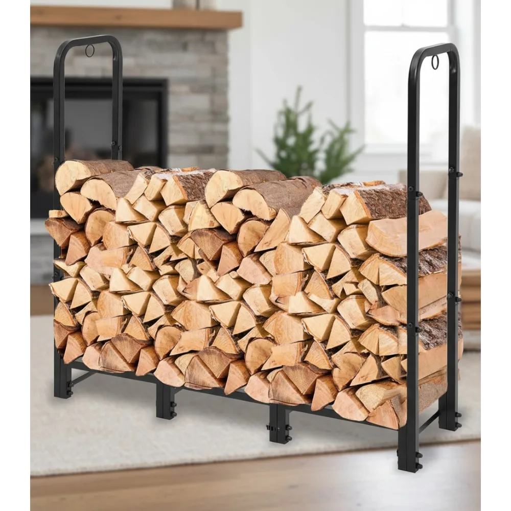

4FT Outdoor Firewood Rack with Cover & Carrier, Heavy Duty Adjustable Wood Storage Stand for Patio Backyard Fireplace