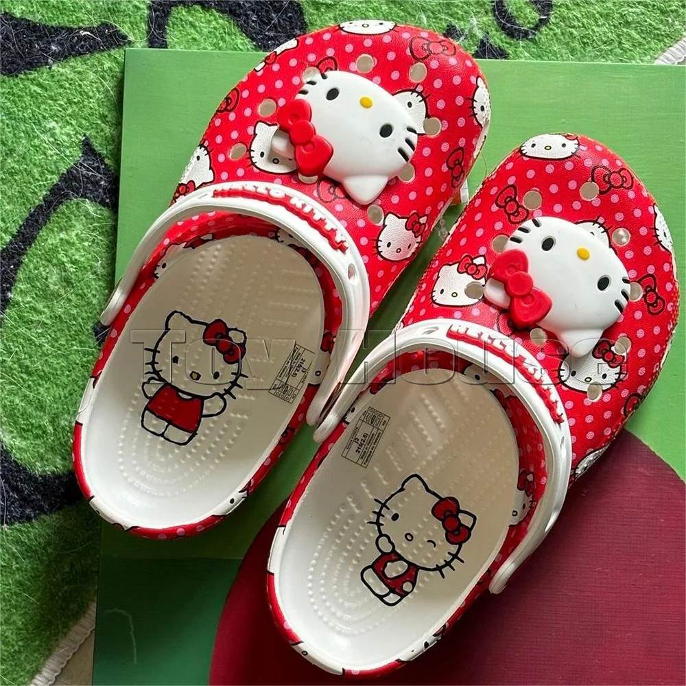 Hello Kitty Miniso Sanrio sandalias con agujeros, zapatillas, sandalias Kawaii Eva Anime, zapatos de playa para el hogar, zapatillas de verano, regalo de Navidad para niños y adultos