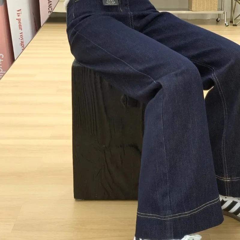 

Большой размер, свободные весенне-осенние новые модные узкие прямые брюки с микроподтяжками, узкие брюки Fat Sister, эластичные джинсовые синие джинсы