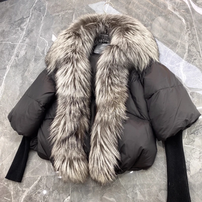 2025 Nieuwe Dames Vos Bontkraag Korte Donsjack Winterjas Mode Luxe Merk