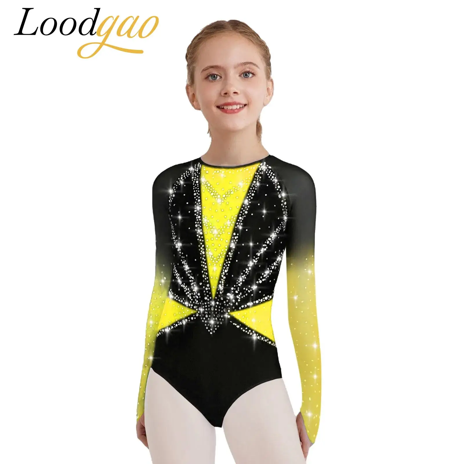 

Блестящий цветной купальник для балета и танцев для девочек, детские колготки со стразами для художественного катания на коньках, танцевальная одежда, комбинезон для художественной гимнастики