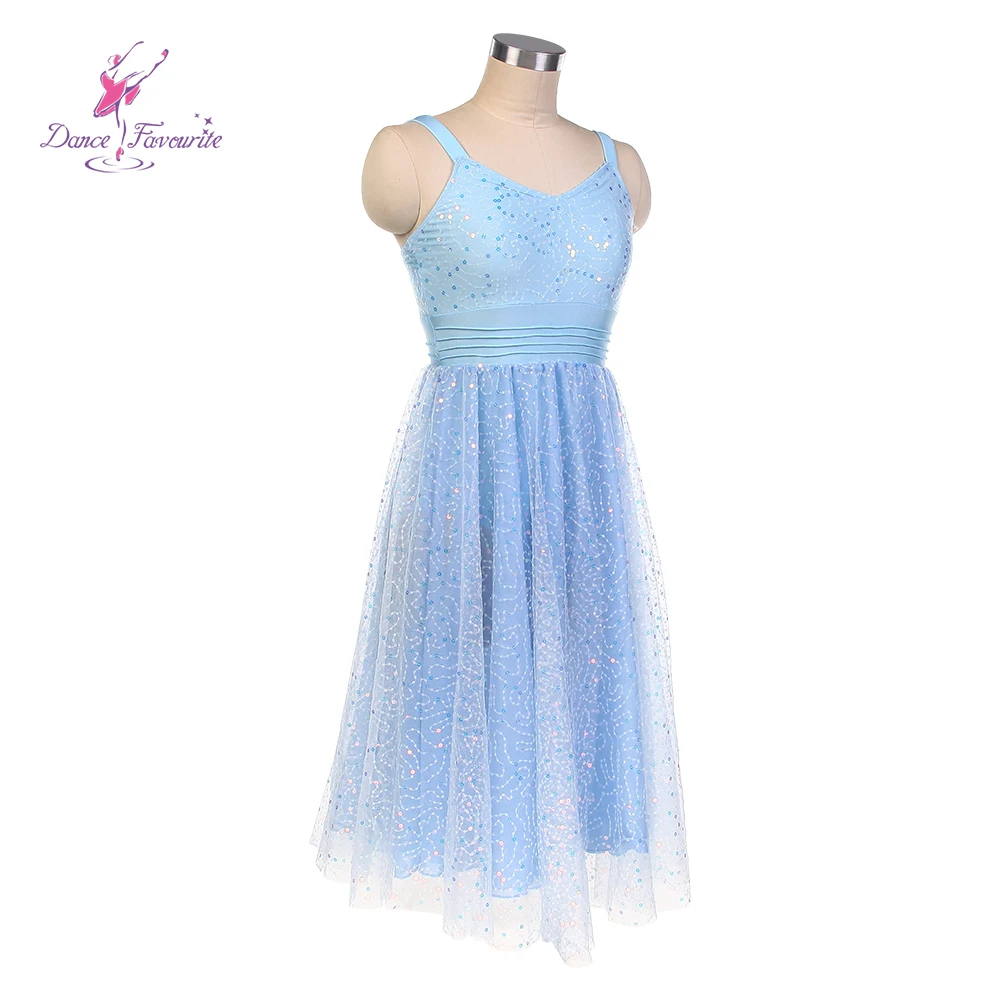 Robe de ballet en dentelle et maille à paillettes bleu pâle, robe de danse lyrique pour spectacle, 25100