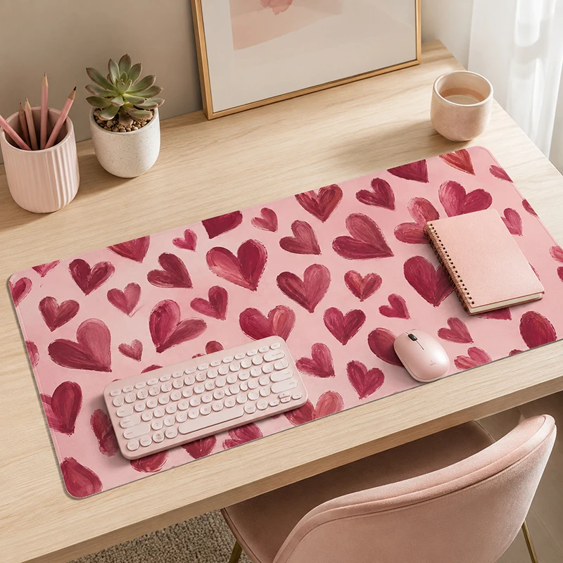 Tapis de souris Gamer avec cœurs rouges, impression à la demande, nouveau tapis de souris HD pour ordinateur, tapis de clavier XXL, tapis antidérapant, tapis de souris souple pour ordinateur