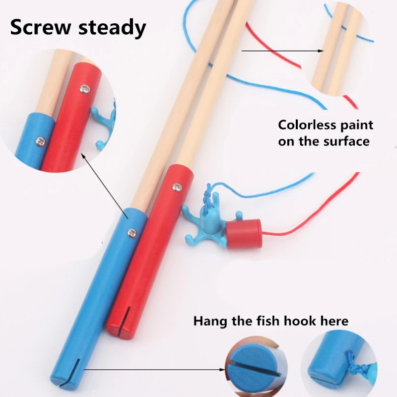 Fishing Rod Fishing Game Supply Accs for Kids Boys Girls Fishing Games Activity Toy Party Favor Wooden Fish Toy