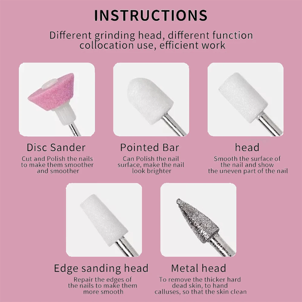 Professional Nail Drill Machine Milling Cutter Set Electric Manicure For Acrylic Gel Polish Rechargeable Nail Polish Remover