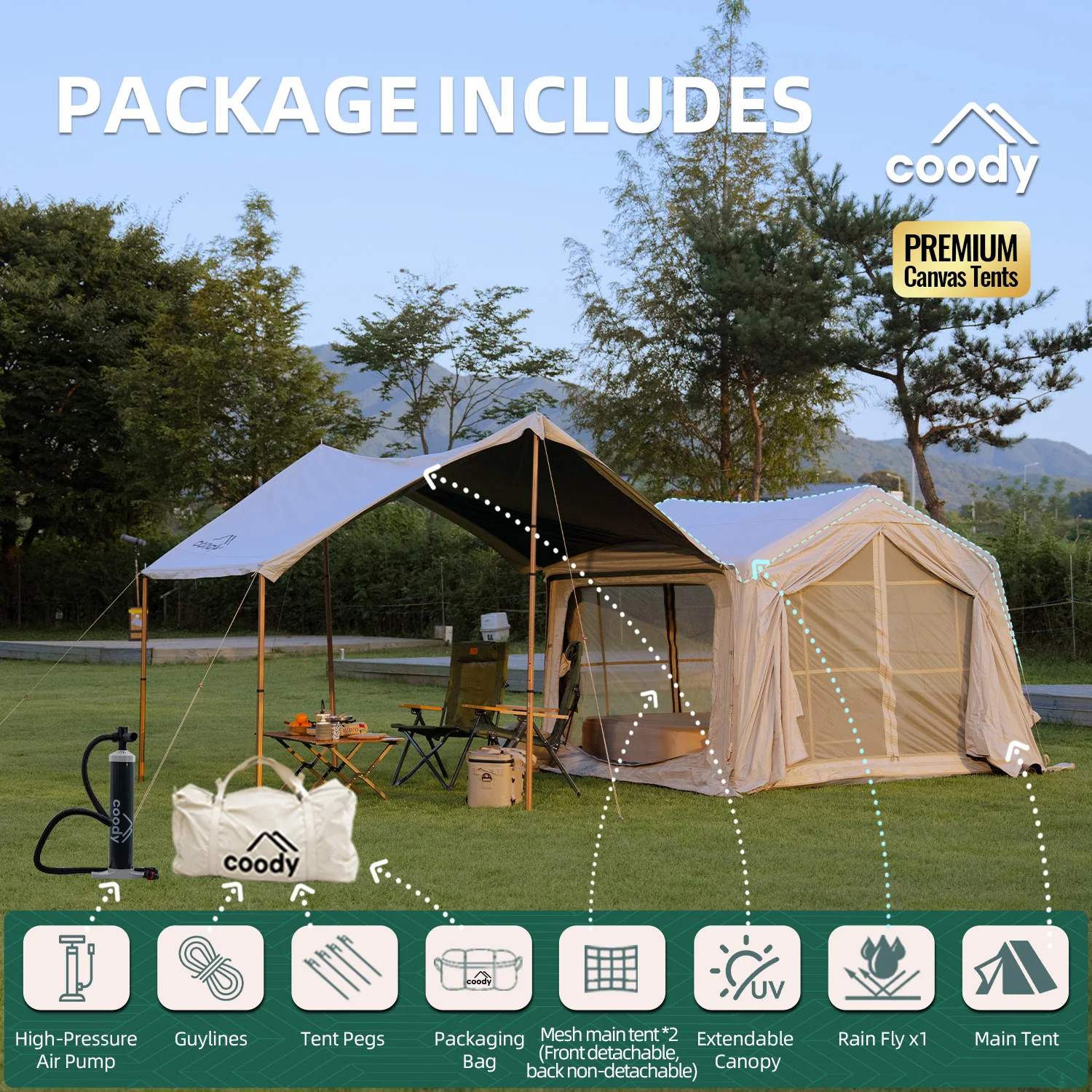 7.0 Air Tent-Begie Portable Folding Family Four Season Camping Outdoor Gonflable Camping Luxury Glamping 2-5 Person Tents 4