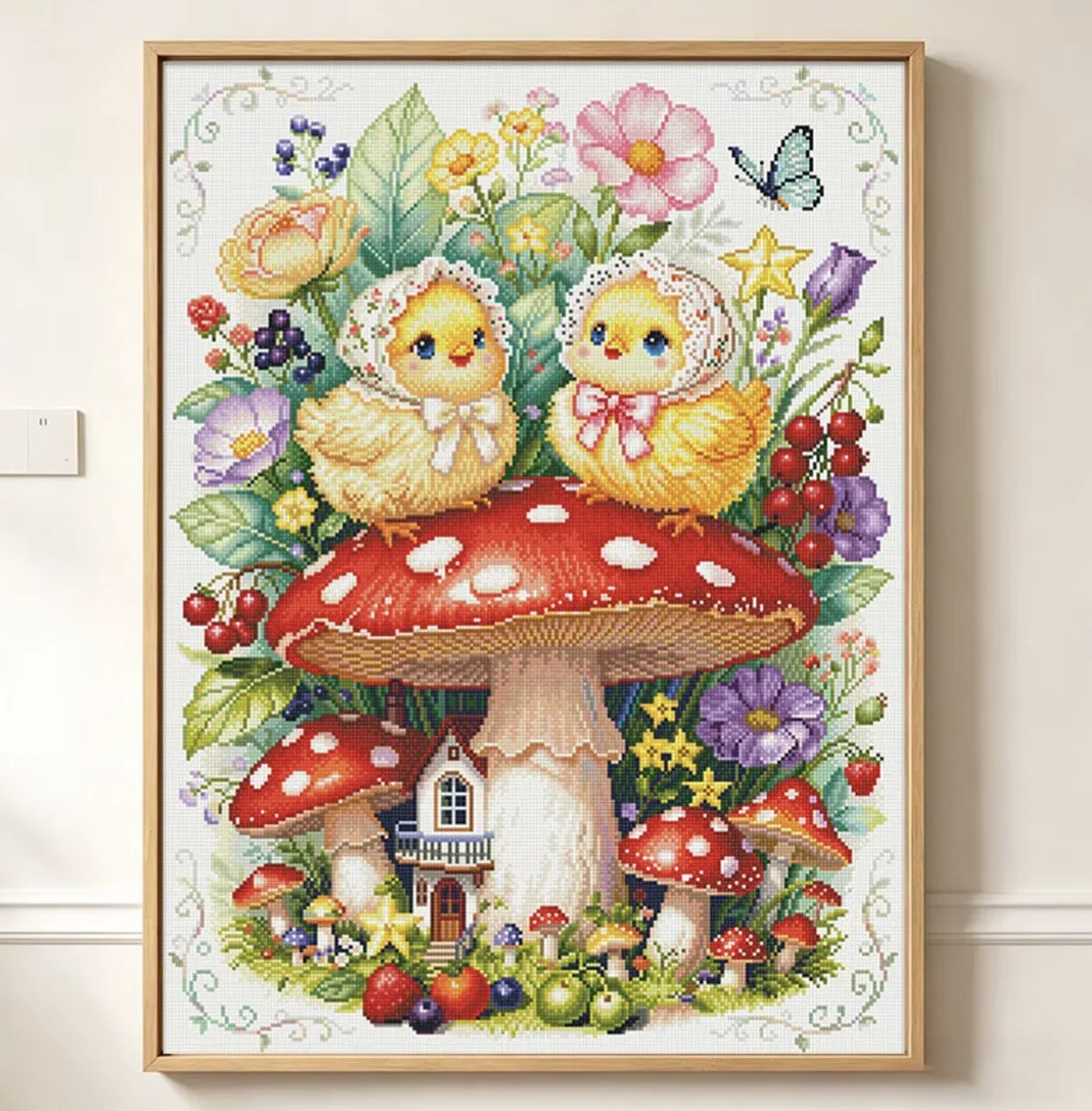 

9ct 70x90cm Chicken Mushroom Embroidery DIY Chinese Style Printed Kits Cross Stitch Needlework Home Decor Crafts 81 Colors
