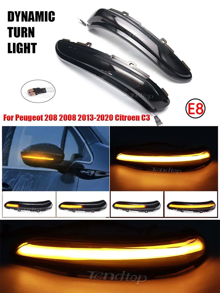 Car LED Side Mirrors Dynamic Turn Signal Lights Indicator For Peugeot 2008 208 2013-2020 For Citroen C3 C4 Cactus 2016