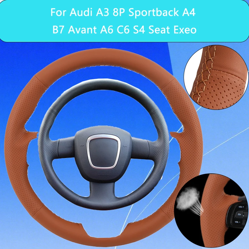 

Custom Artificial Leather DIY Car Steering Wheel Cover For Audi A3 8P Sportback A4 B7 Avant A6 C6 S4 Seat Exeo Automotive Grip