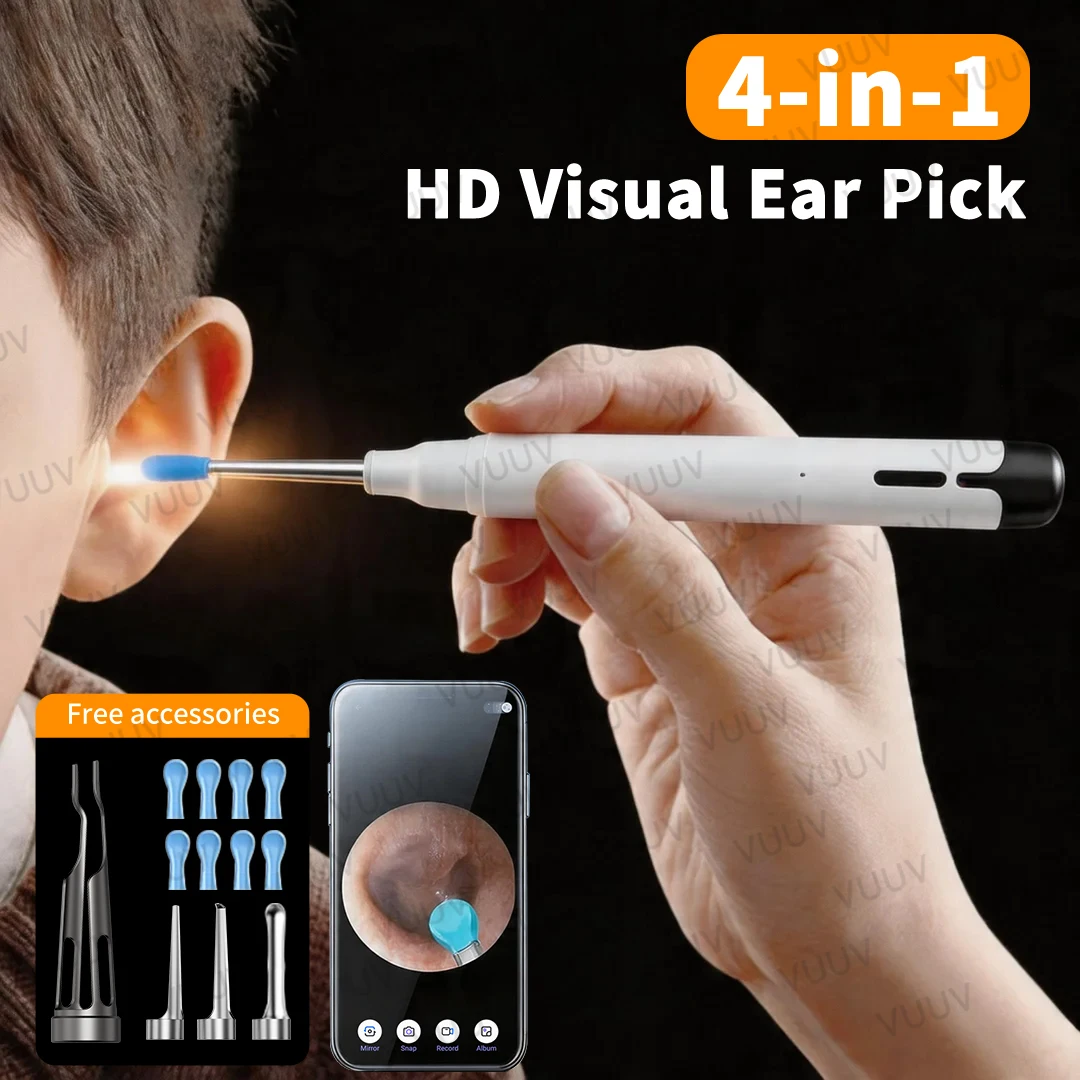 Visual Earwax Cleaner with Camera Earwax Removal Tool Kit 4 in 1 Ear Scoops Tweezers HD Endoscope Ear Cleaner Ear Pick