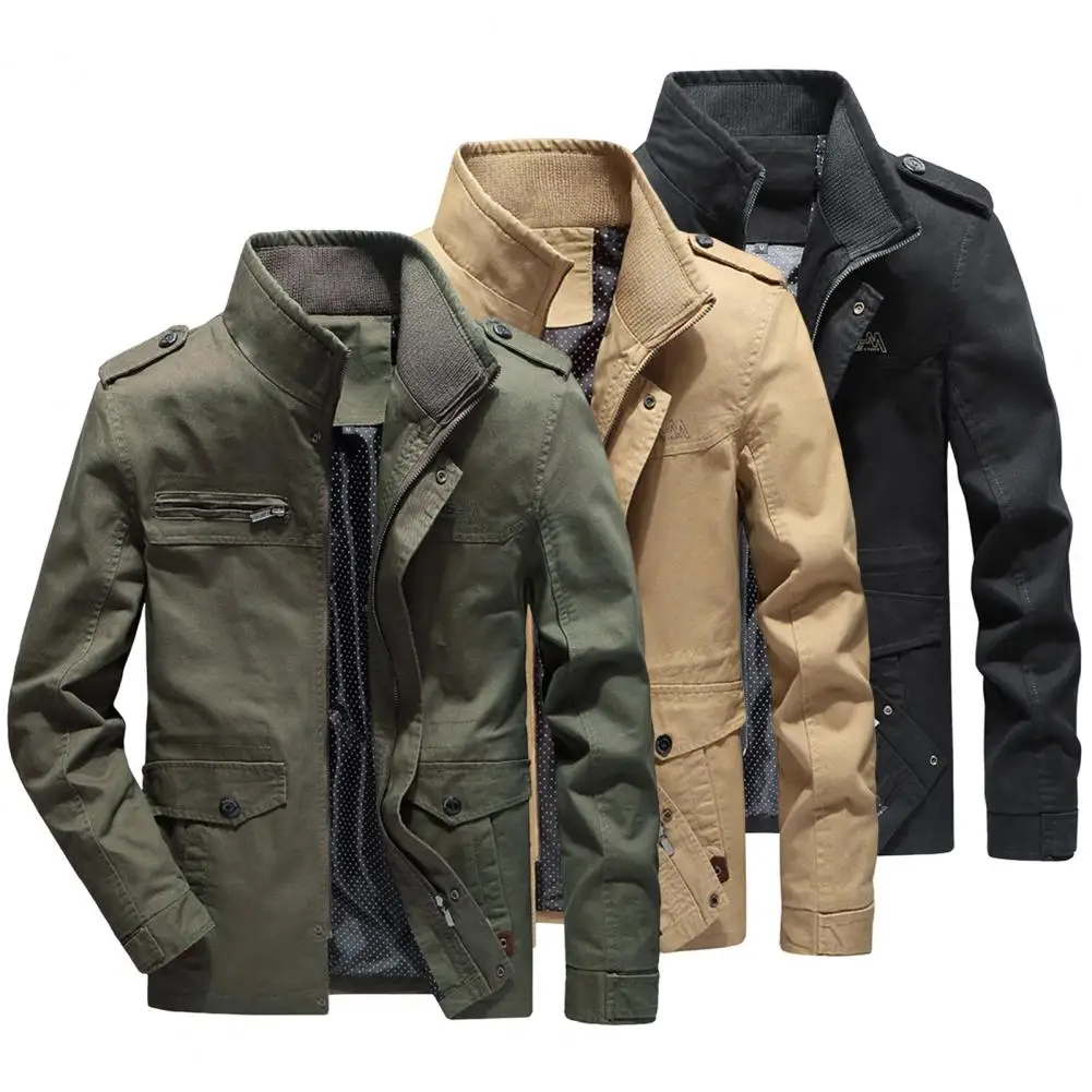 

Stand Collar Zipper Men Jacket High Quality Cotton Vintage Jacket Men Winter Jacket Fashion Trench Coat Overcoat Male Outerwear