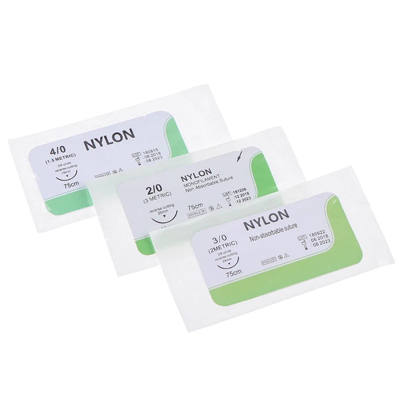 12pcs 2/0 3/0 4/0 Needle Suture Nylon Monofilament Non-injured Suture Medical Thread Suture For Medical Surgical Suture Tool