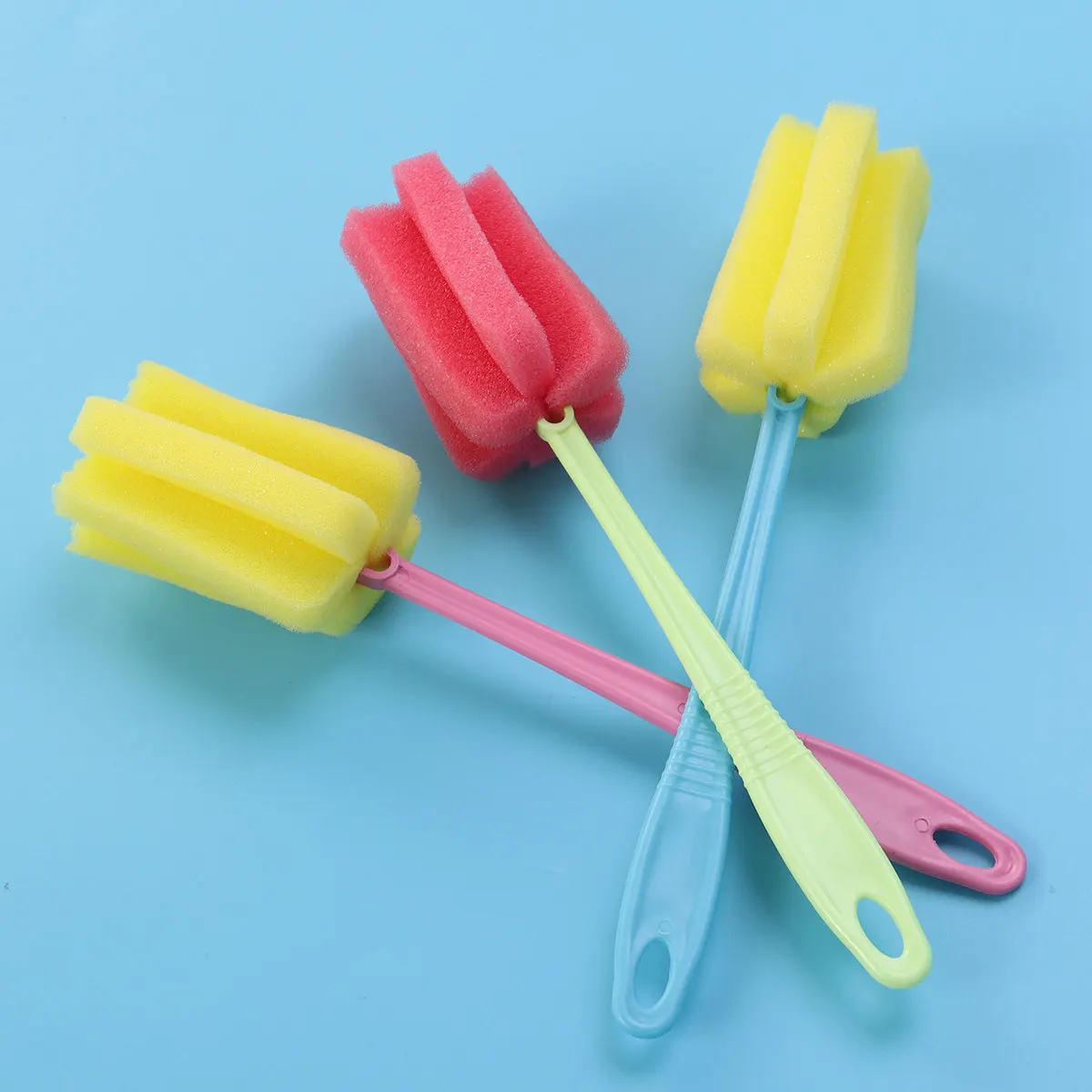 3Pcs Ultra Soft Sponge Bottle Brush Cup Cleaner with Scouring Pad Non Scratch Flexible Long Handle Hangable Design Fast Drying