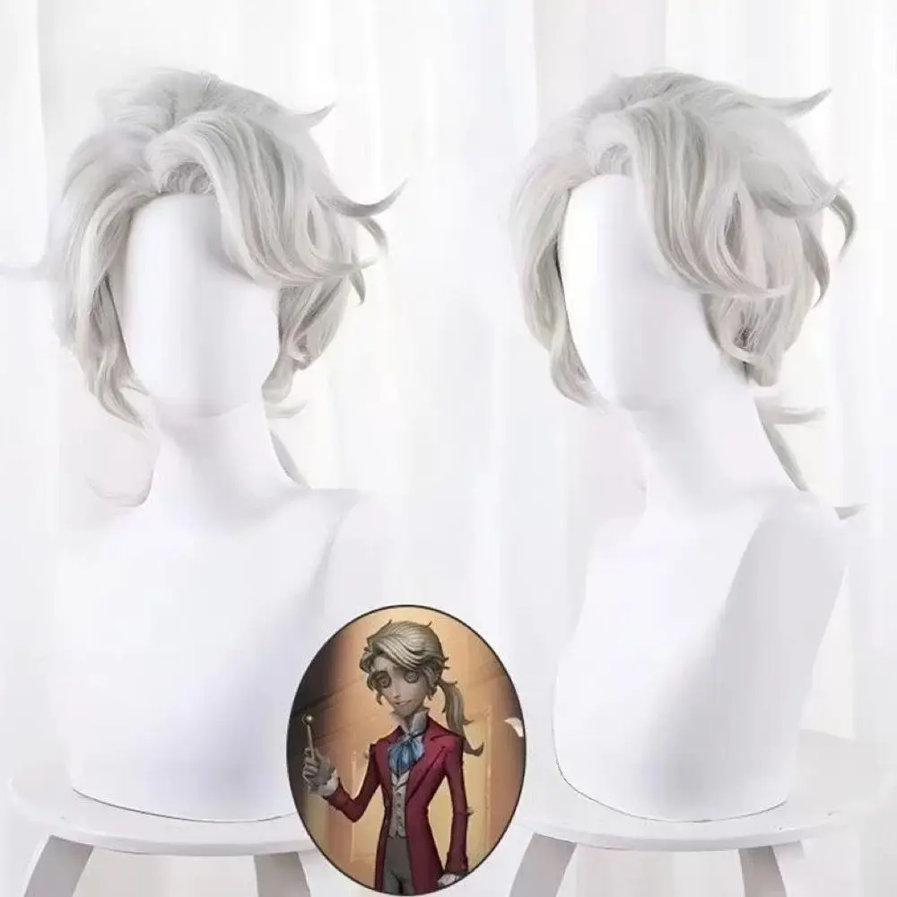 

Anime Game Identity V Cosplay Composer Frederic Clayburgh Wig High Quality Short Curly White Hair with Rose net liner