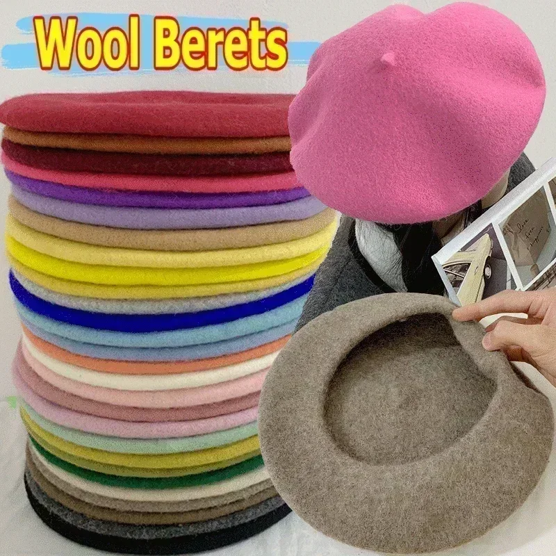 21 Colors Autumn Winter Wool Berets Hats for Women French Artist Beret Street Painter Hat Girl Beret for Female Warm Cap Beanies